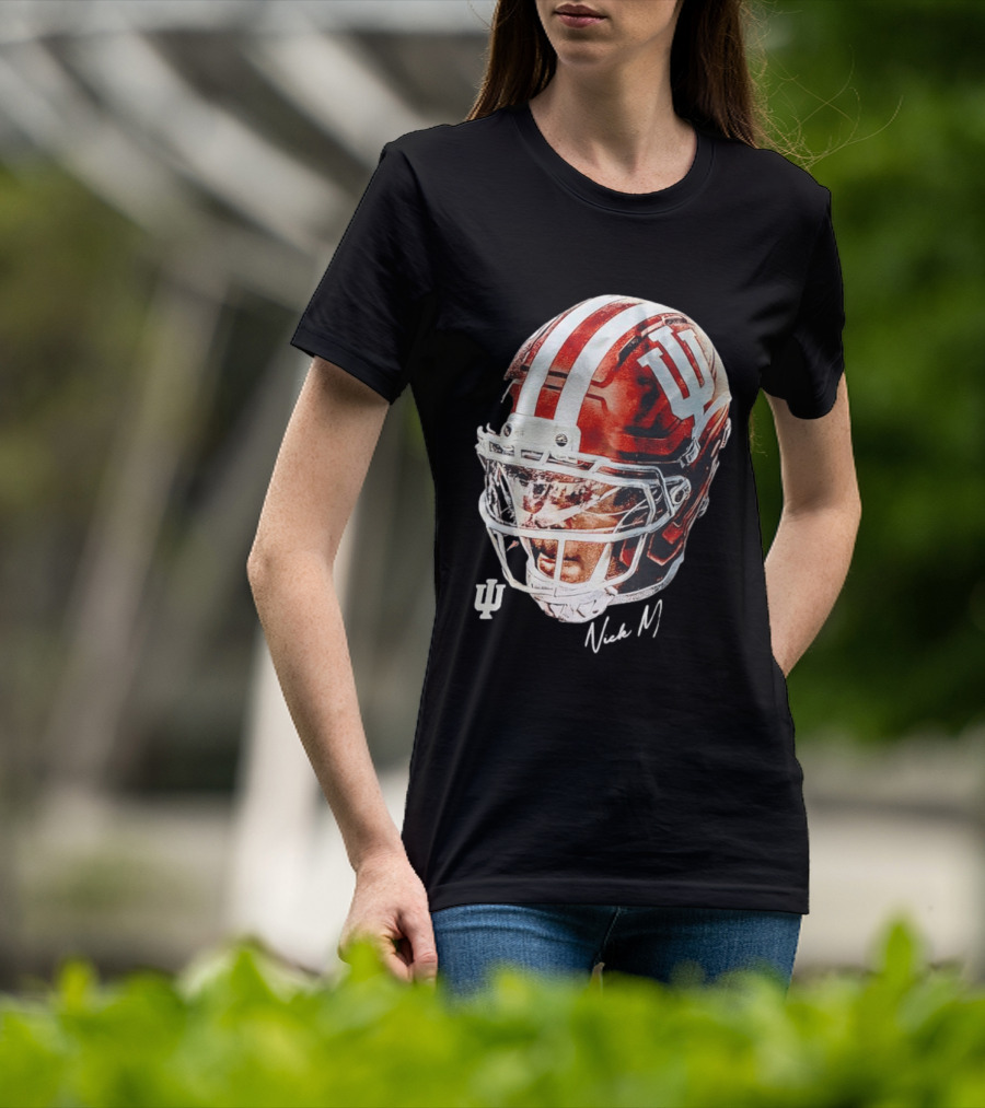 Nick Marsh Indiana University Football Helmet IU Iconic Red And White T-Shirt