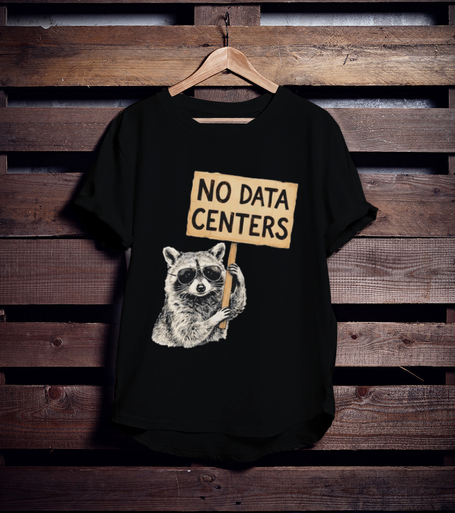Raccoon Holding No Data Centers Protest Sign With Sunglasses T-Shirt