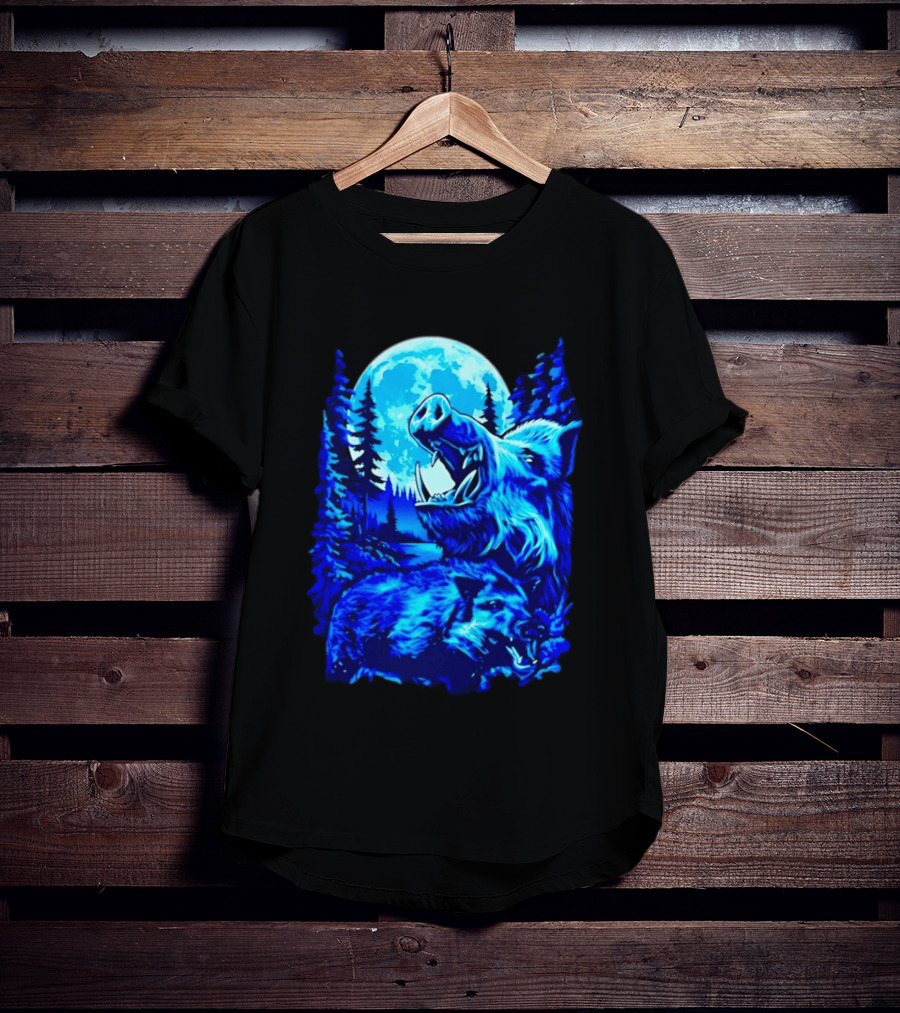 Wild Boar Forest Moonlight Wildlife Night Nature T-Shirt