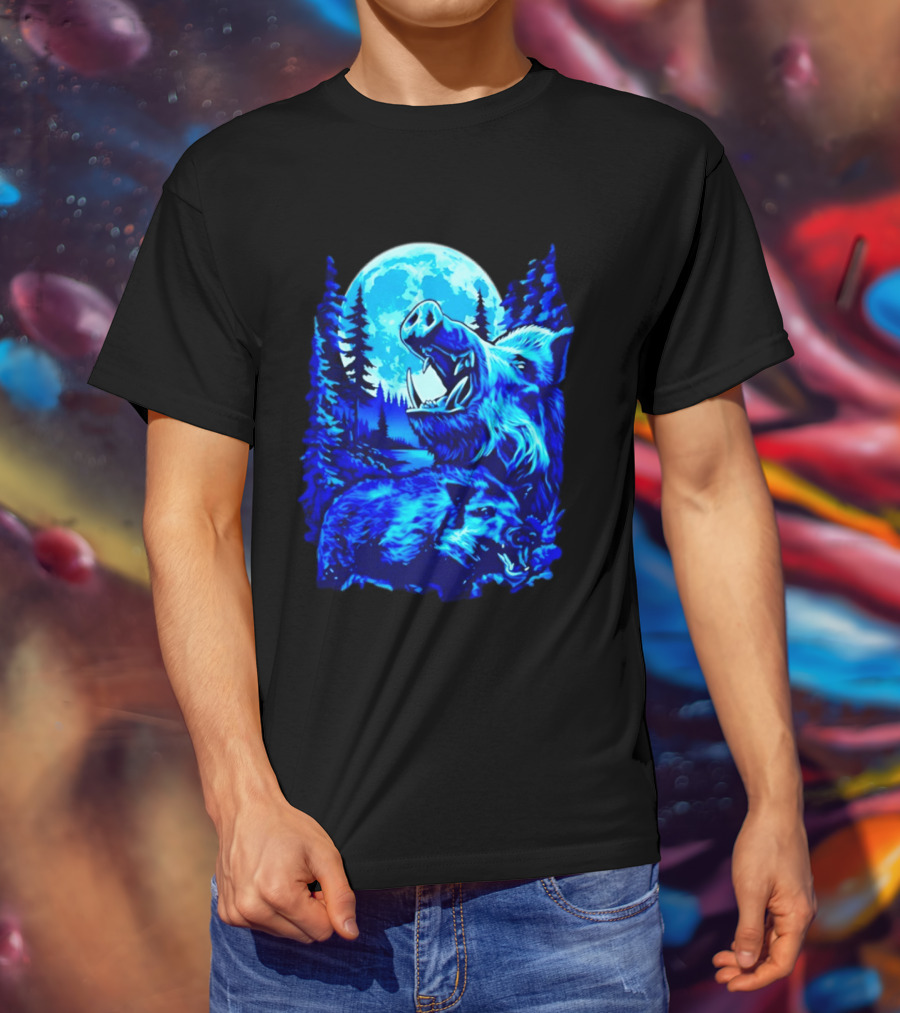 Wild Boar Forest Moonlight Wildlife Night Nature T-Shirt