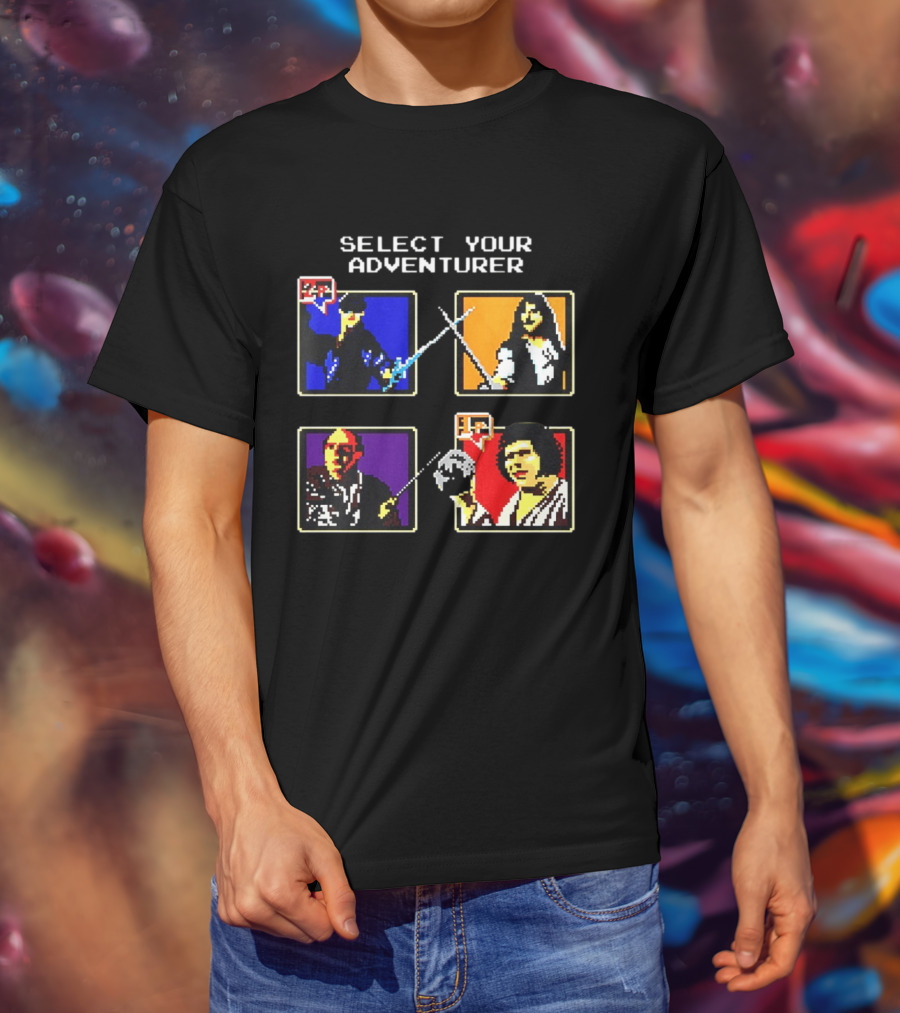 Select Your Adventurer 2p 1p 8 Bit Pixel Characters T-Shirt
