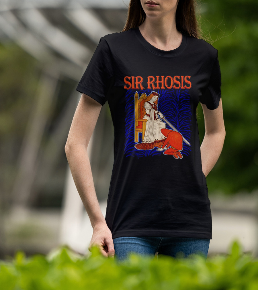 Sir Rhosis Medieval Pun Queen Knight Kneeling T-Shirt