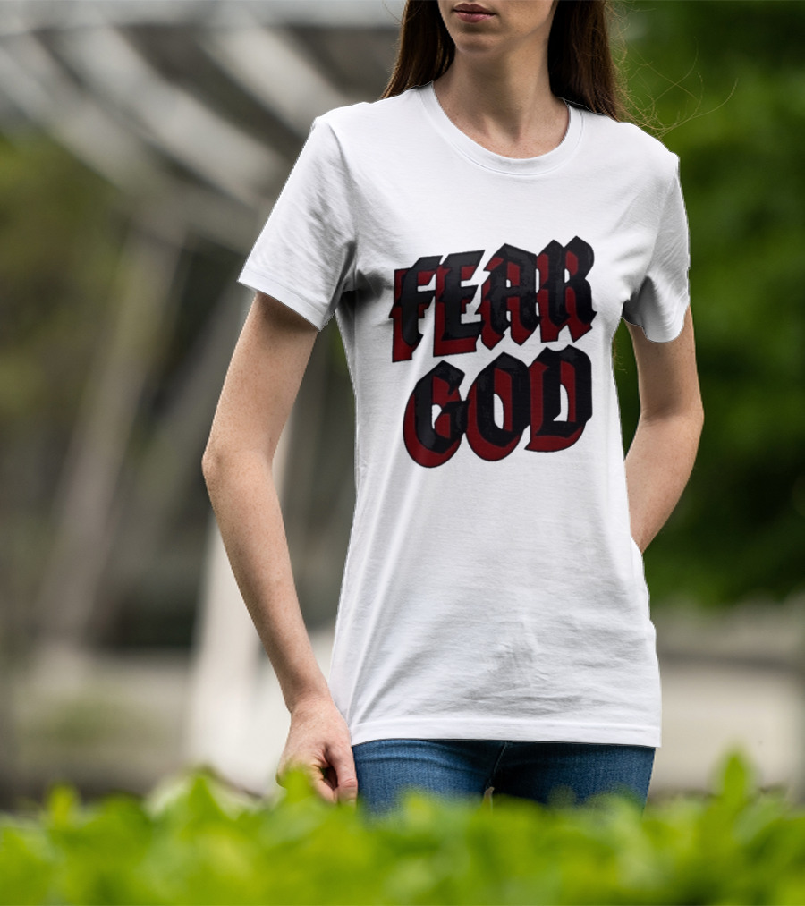 Fear God Script Faith Minimalist Religious Gothic Lettering T-Shirt