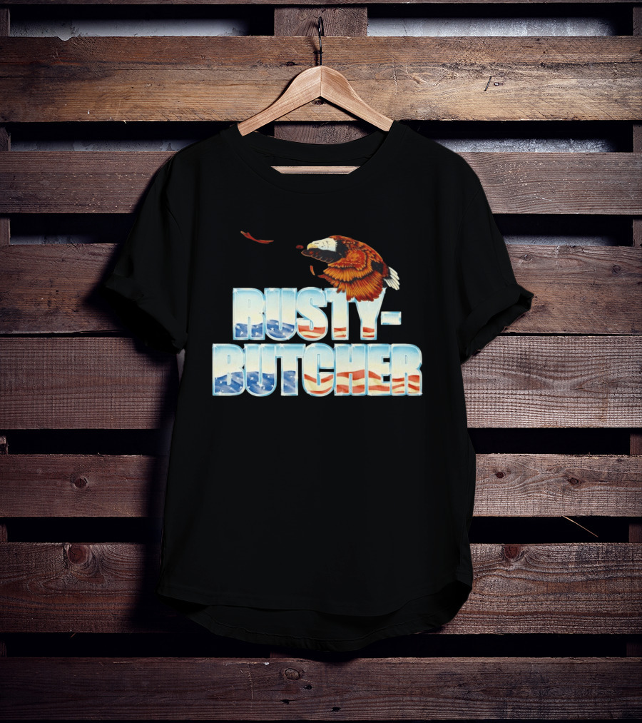 Rusty Butcher American Eagle With Patriotic Stars And Stripes T-Shirt