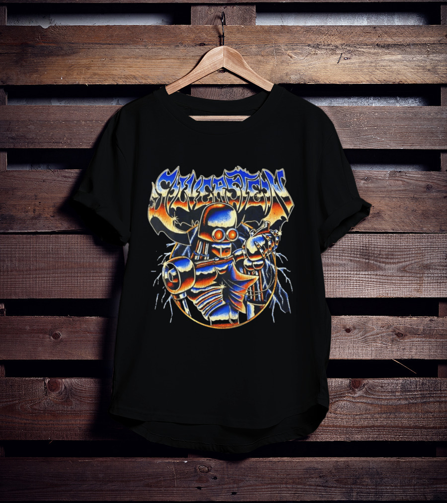 Sykastem Heavy Metal Skeleton Cyborg Holding Heart T-Shirt