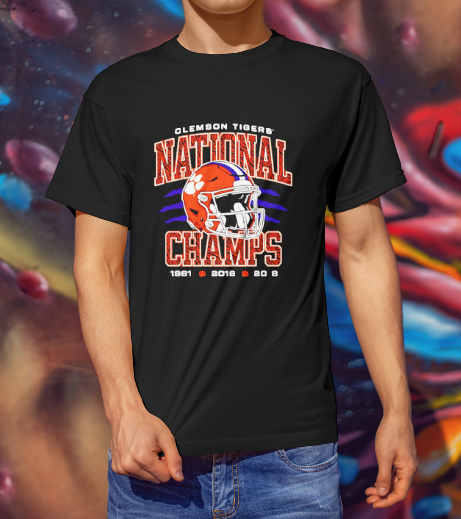 Clemson Tigers National Champs 1981 2016 2018 Football Helmet T-Shirt