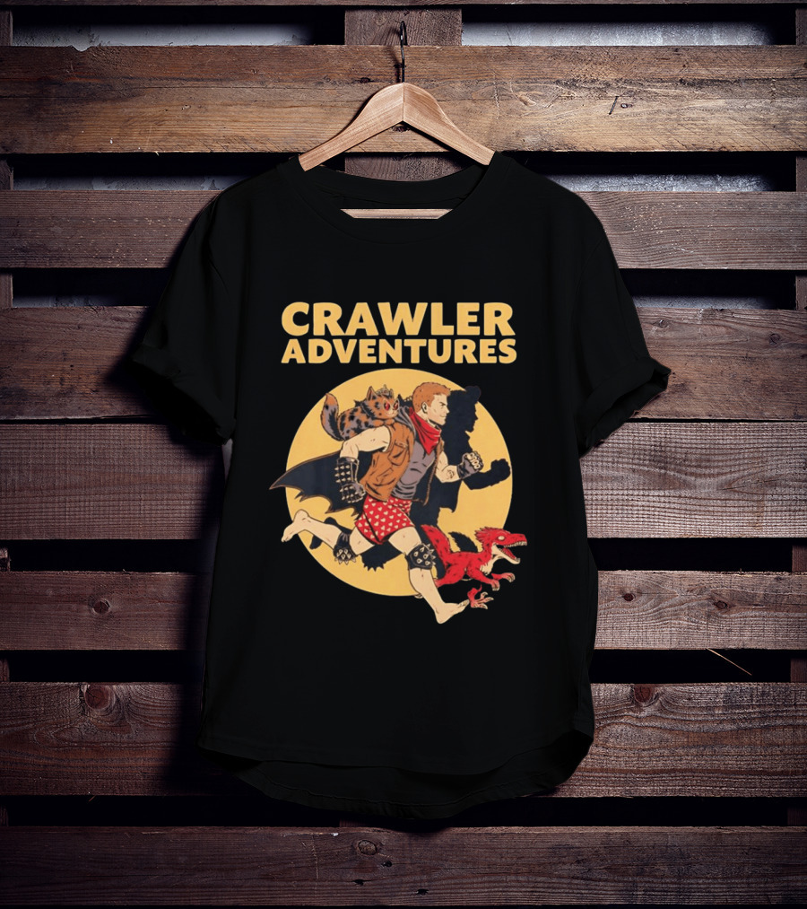 Crawler Adventures Running Man Cat Companion And Raptor T-Shirt