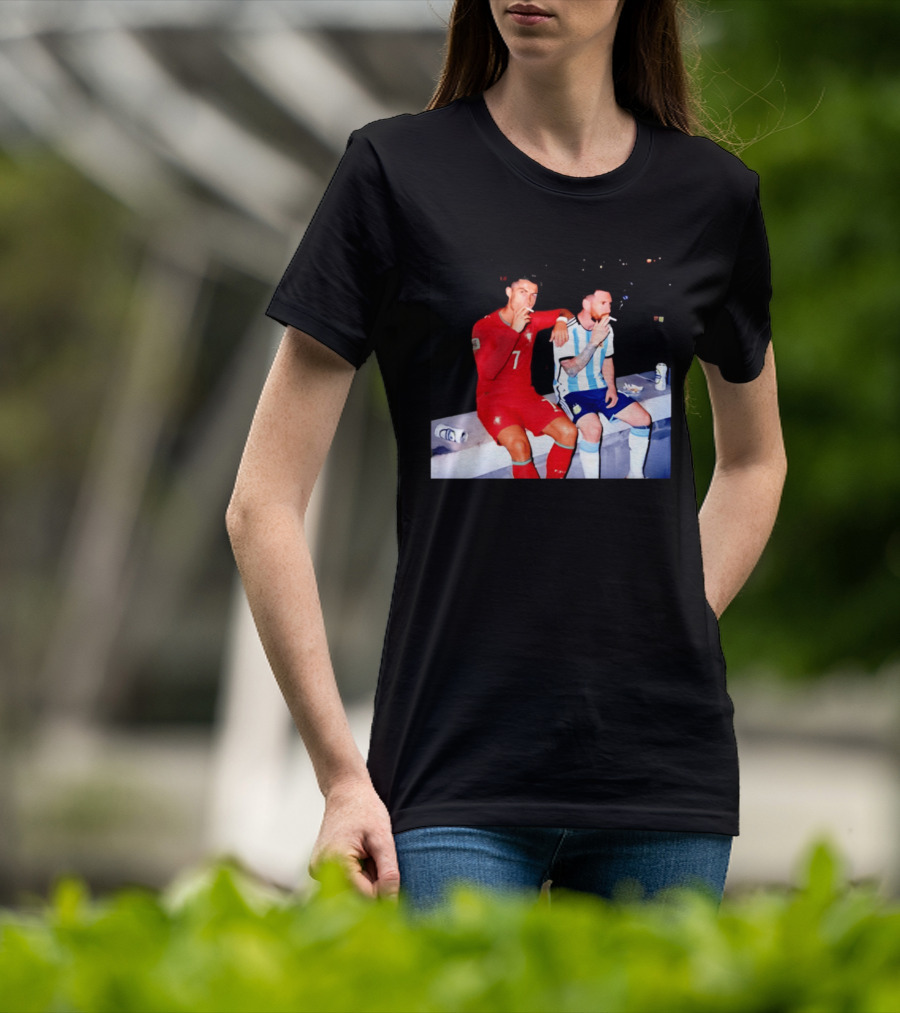 Cristiano Ronaldo Lionel Messi Smoking National Legends T-Shirt