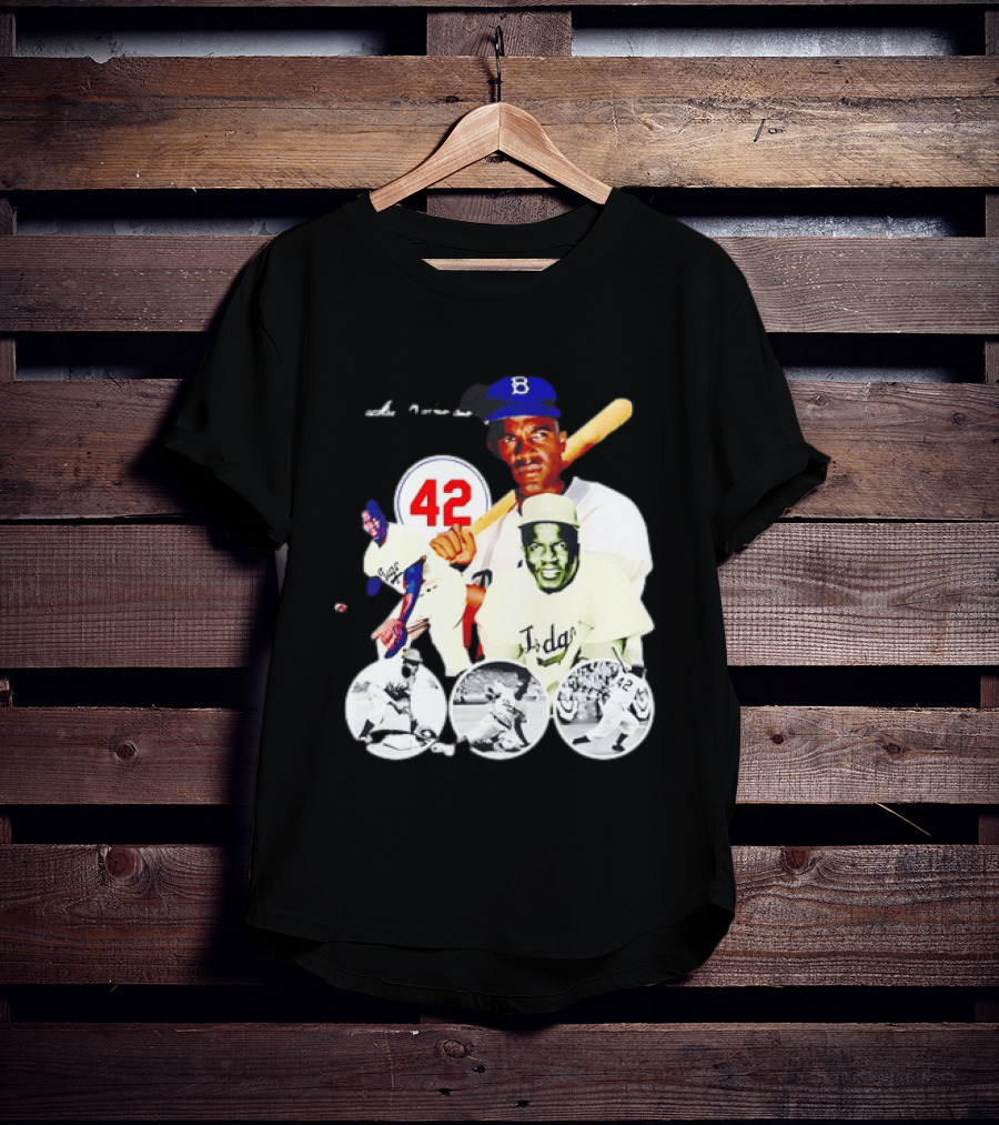 Jackie Robinson Dodgers 42 Baseball Legend Iconic Player Collage T-Shirt