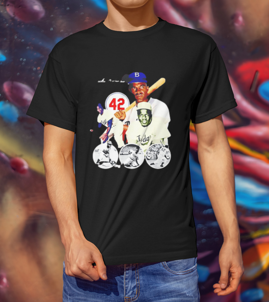 Jackie Robinson Dodgers 42 Baseball Legend Iconic Player Collage T-Shirt