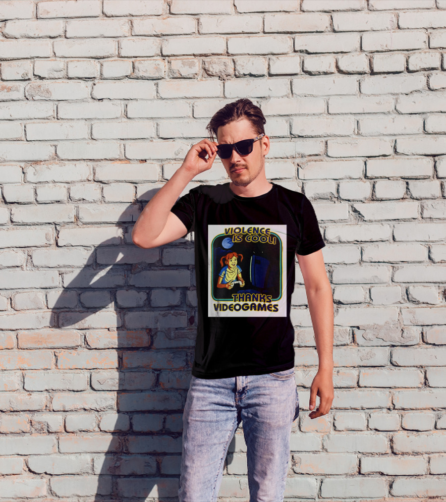 Violence Is Cool Thanks Videogames Retro Gamer Girl Controller Moon T-Shirt