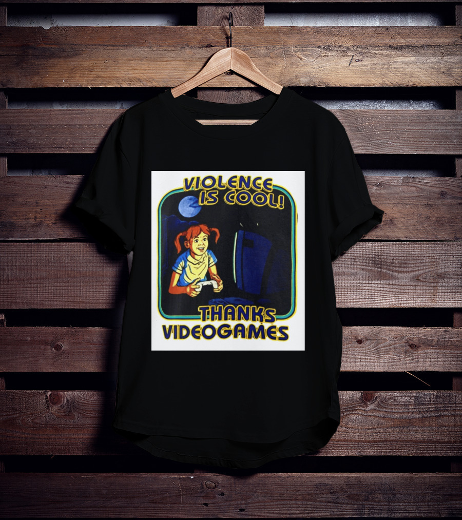 Violence Is Cool Thanks Videogames Retro Gamer Girl Controller Moon T-Shirt
