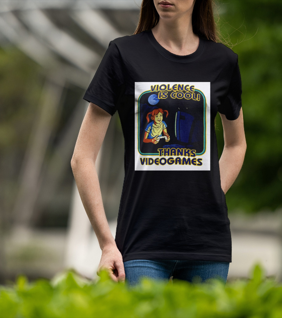 Violence Is Cool Thanks Videogames Retro Gamer Girl Controller Moon T-Shirt