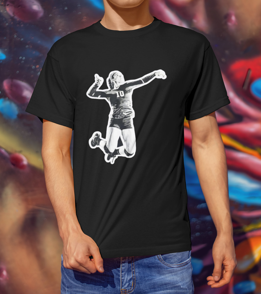 Volleyball Number 10 Athlete In Mid Air Motion T-Shirt