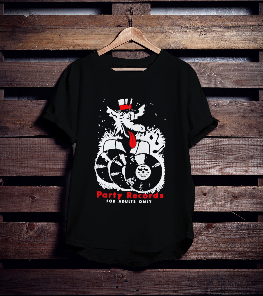 Party Records For Adults Only Wolf Vinyl Spinning T-Shirt