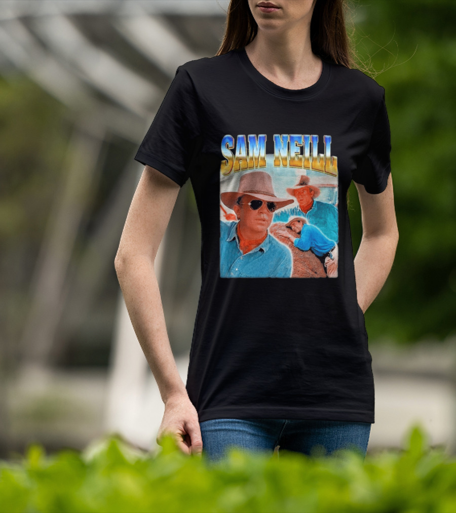 Sam Neill Cowboy Style Hat Sunglasses Denim Vintage Trendy 2026 T-Shirt