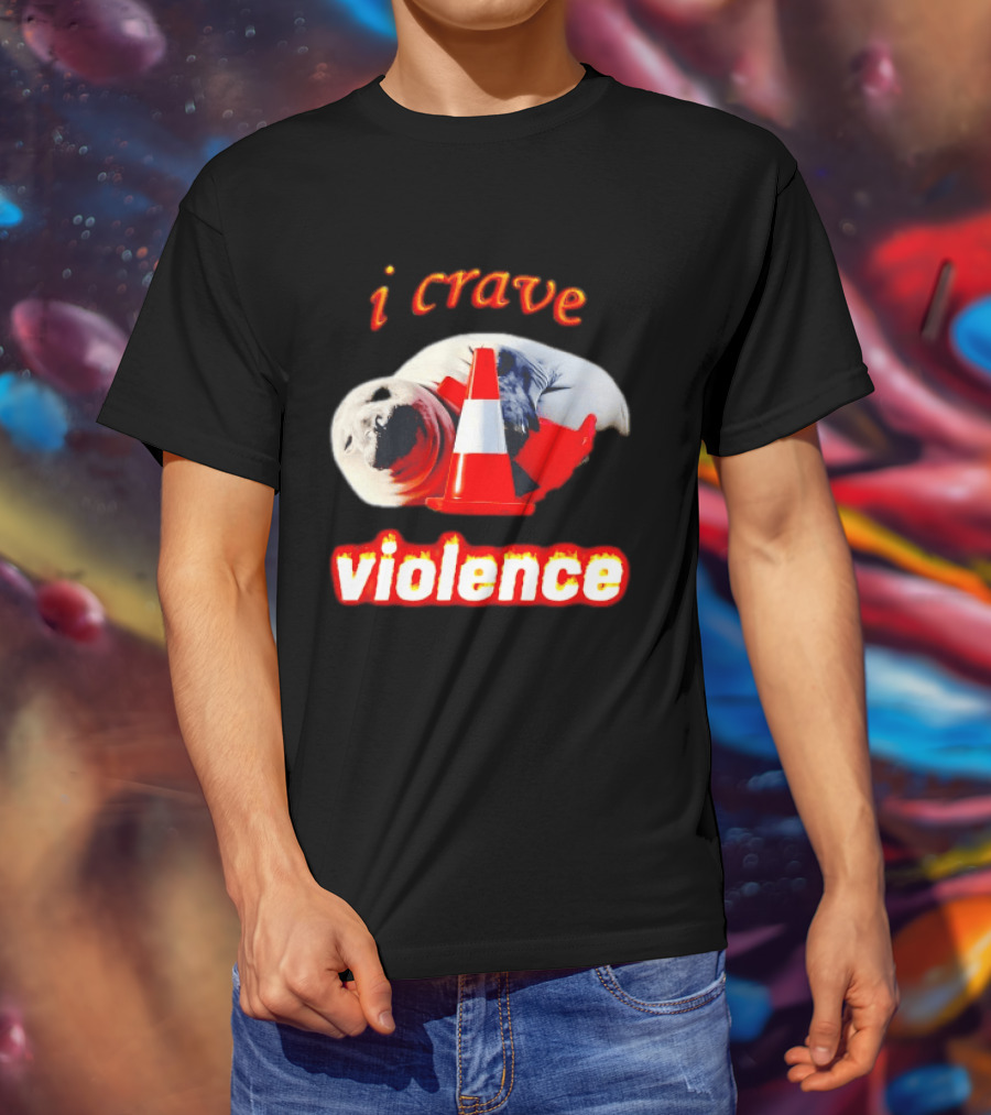 Seal With Traffic Cone I Crave Violence T-Shirt