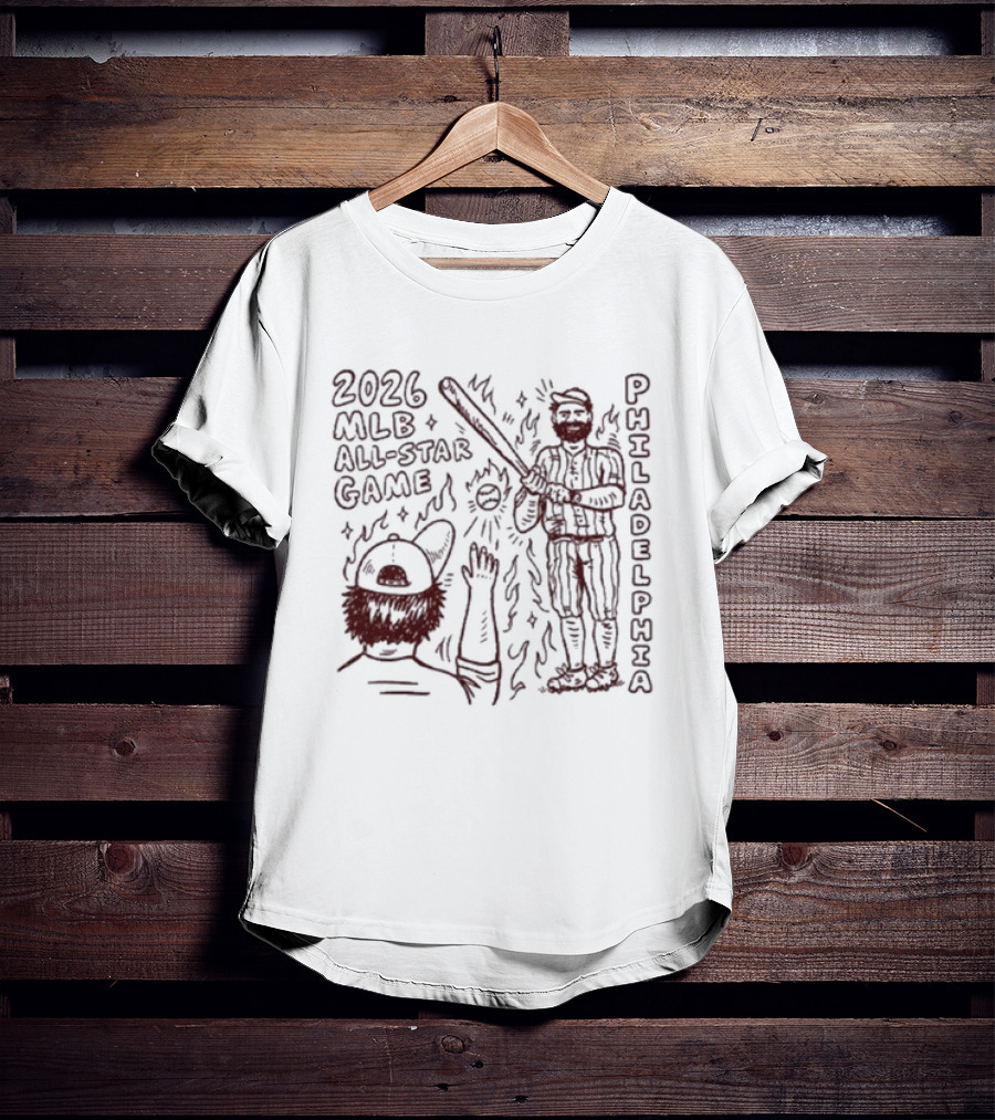 2026 MLB All Star Game Philadelphia Baseball Player Bat Cartoon T-Shirt