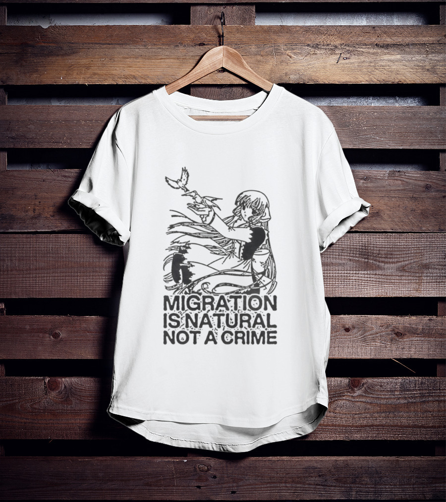 Anime Girl Releasing Birds Migration Is Natural Not A Crime T-Shirt