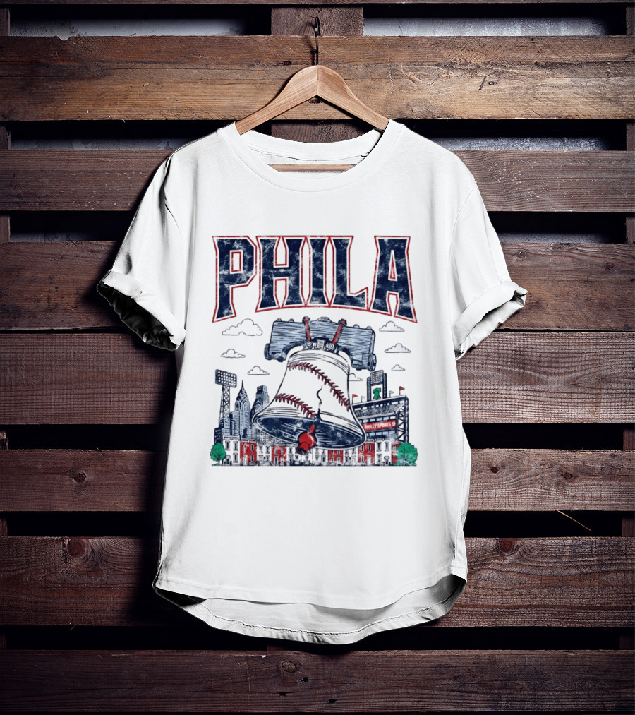 Phila Liberty Bell Baseball Fusion With Philly Sports Stadium Vintage Look T-Shirt
