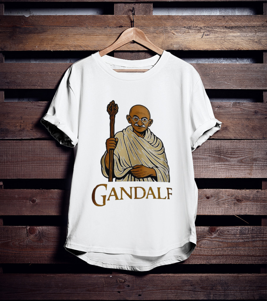 Mahatma Gandhi Gandalf Wizard Staff T-Shirt