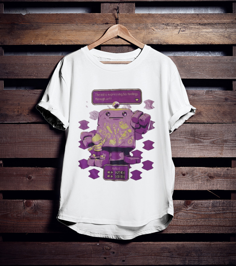 The Kid Is Expressing His Feelings Through Art With Purple Robot T-Shirt