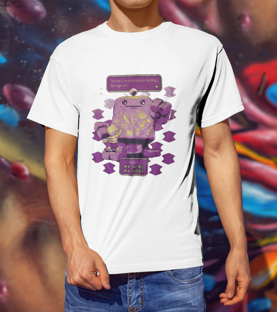 The Kid Is Expressing His Feelings Through Art With Purple Robot T-Shirt