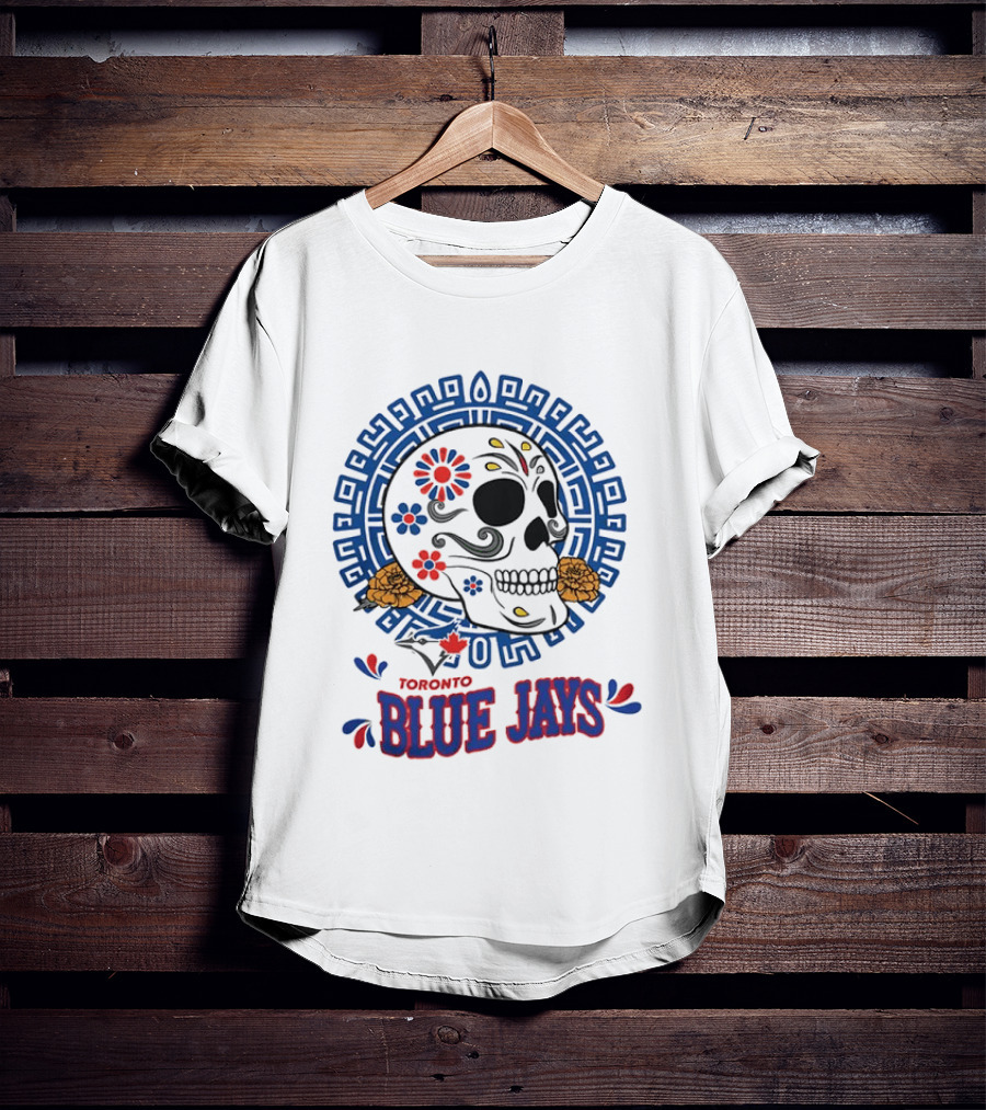 Toronto Blue Jays Dia De Los Muertos Sugar Skull Floral Motif T-Shirt