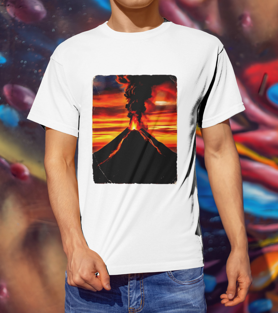 Volcanic Eruption Sunset Landscape Volcano Erupting At Dusk T-Shirt