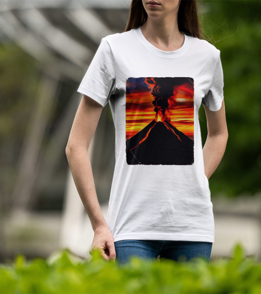 Volcanic Eruption Sunset Landscape Volcano Erupting At Dusk T-Shirt