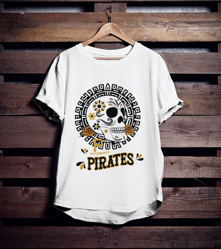 Pittsburgh Pirates Dia De Los Muertos Sugar Skull Art MLB Fan T-Shirt