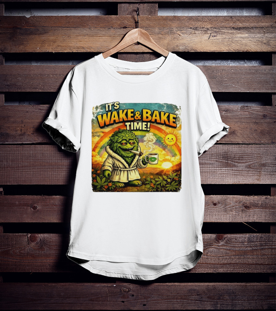 It's Wake And Bake Time Chief Greenbud Smoking Rainbow Sun Cannabis T-Shirt
