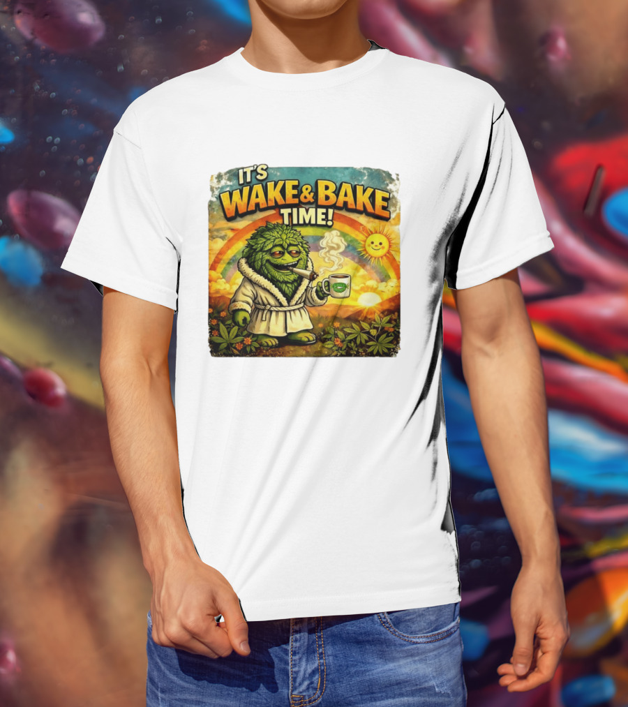 It's Wake And Bake Time Chief Greenbud Smoking Rainbow Sun Cannabis T-Shirt