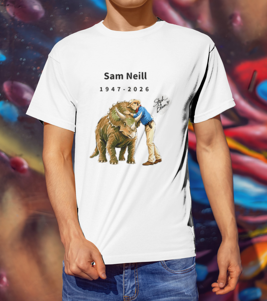 Sam Neill 1947 2026 Jurassic Park Iconic Triceratops Scene T-Shirt