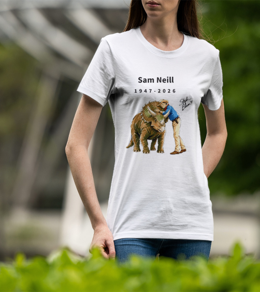 Sam Neill 1947 2026 Jurassic Park Iconic Triceratops Scene T-Shirt