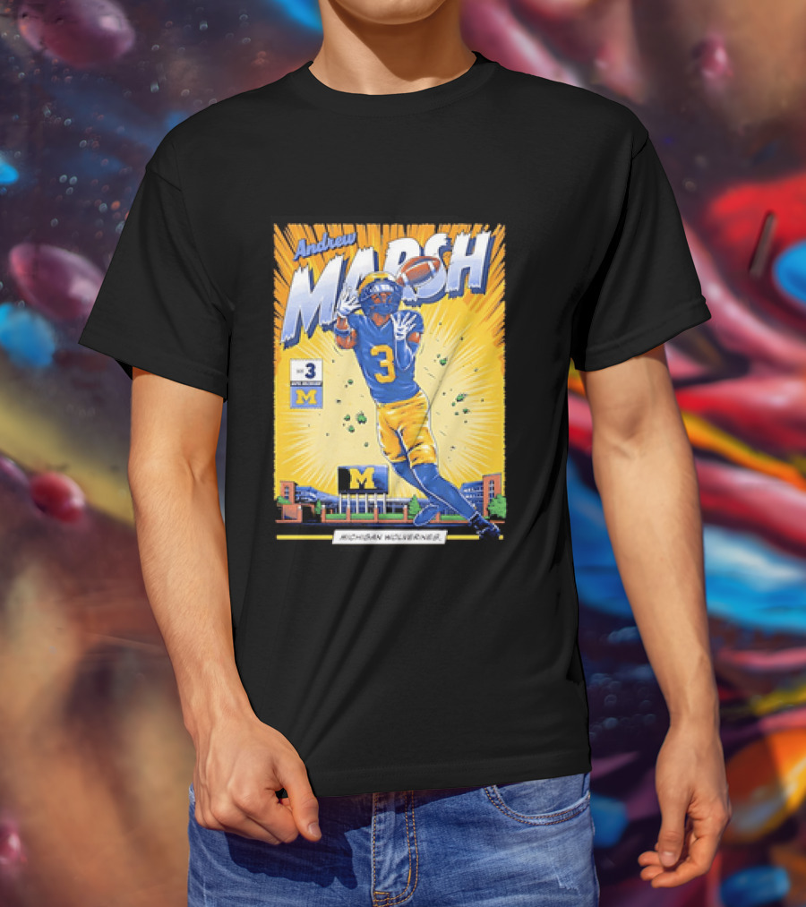 Andrew Marsh Michigan Wolverines Football Player Number 3 Comic T-Shirt