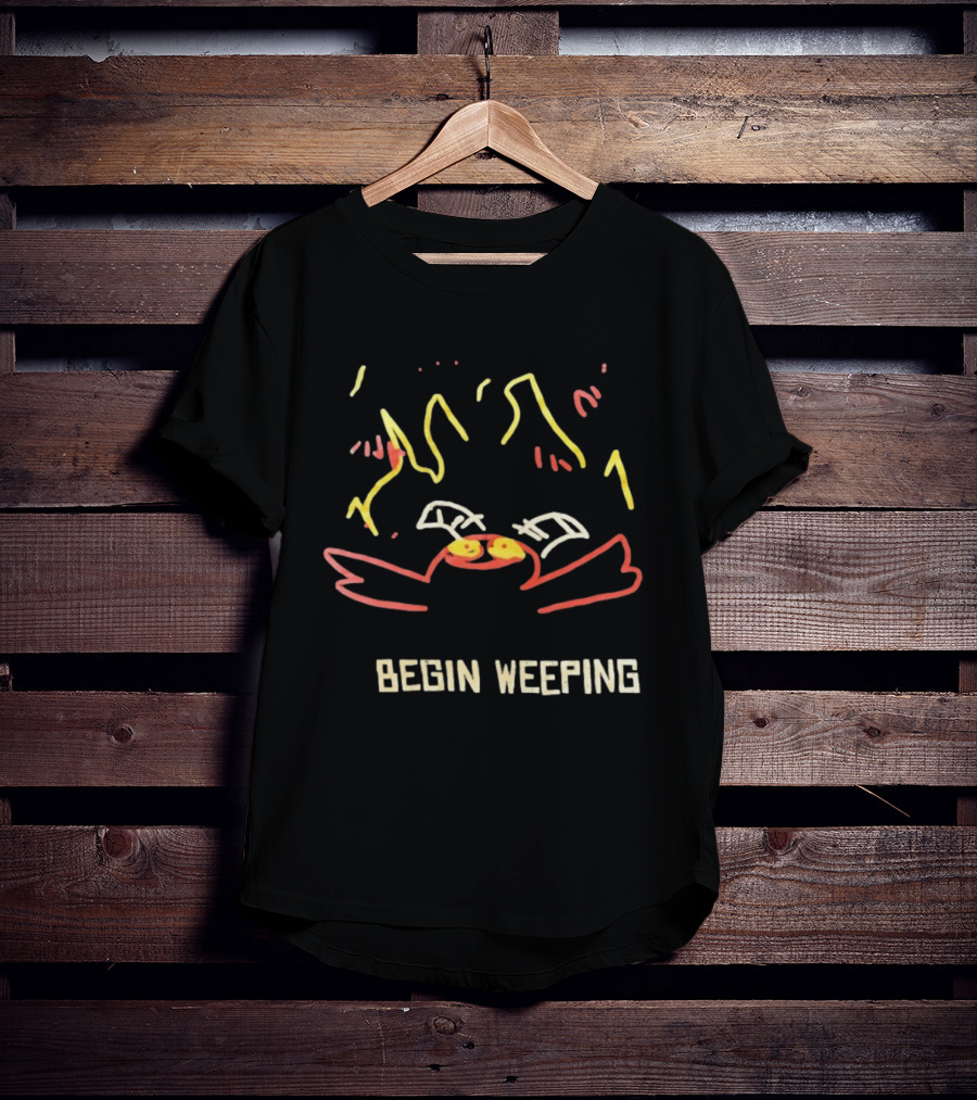 Begin Weeping Cartoon Crab With Fireworks T-Shirt
