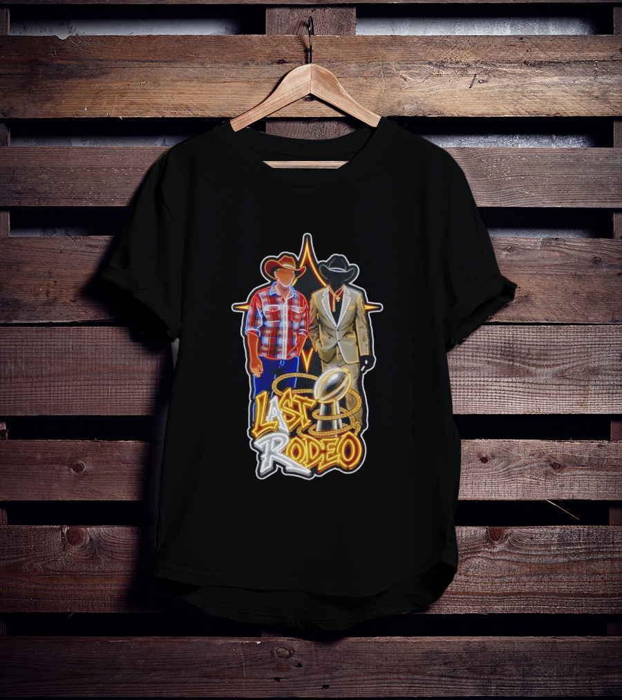 Last Rodeo Cowboy Gentleman With Football Trophy Plaid And Suit Styles T-Shirt
