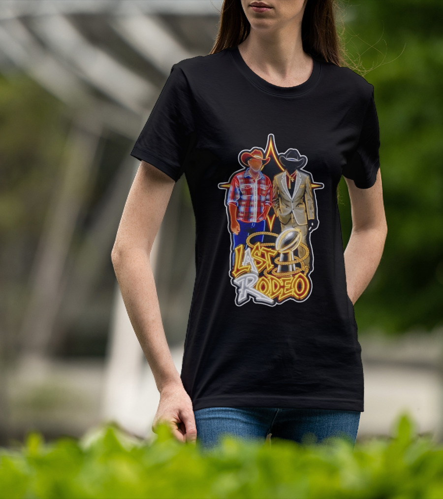 Last Rodeo Cowboy Gentleman With Football Trophy Plaid And Suit Styles T-Shirt