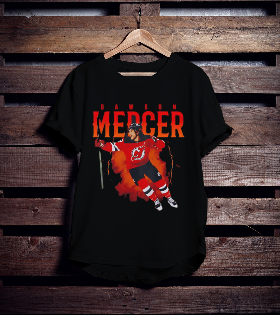 Dawson Mercer New Jersey Devils Celebration Hockey Player Image T-Shirt