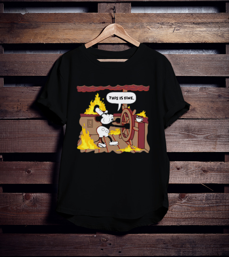 This Is Fine Steamboat Mickey Mouse Fire Captain T-Shirt
