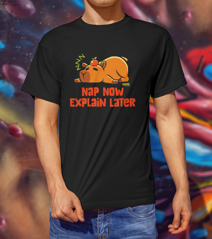 Nap Now Explain Later Cute Capybara With Orange ZZZ T-Shirt