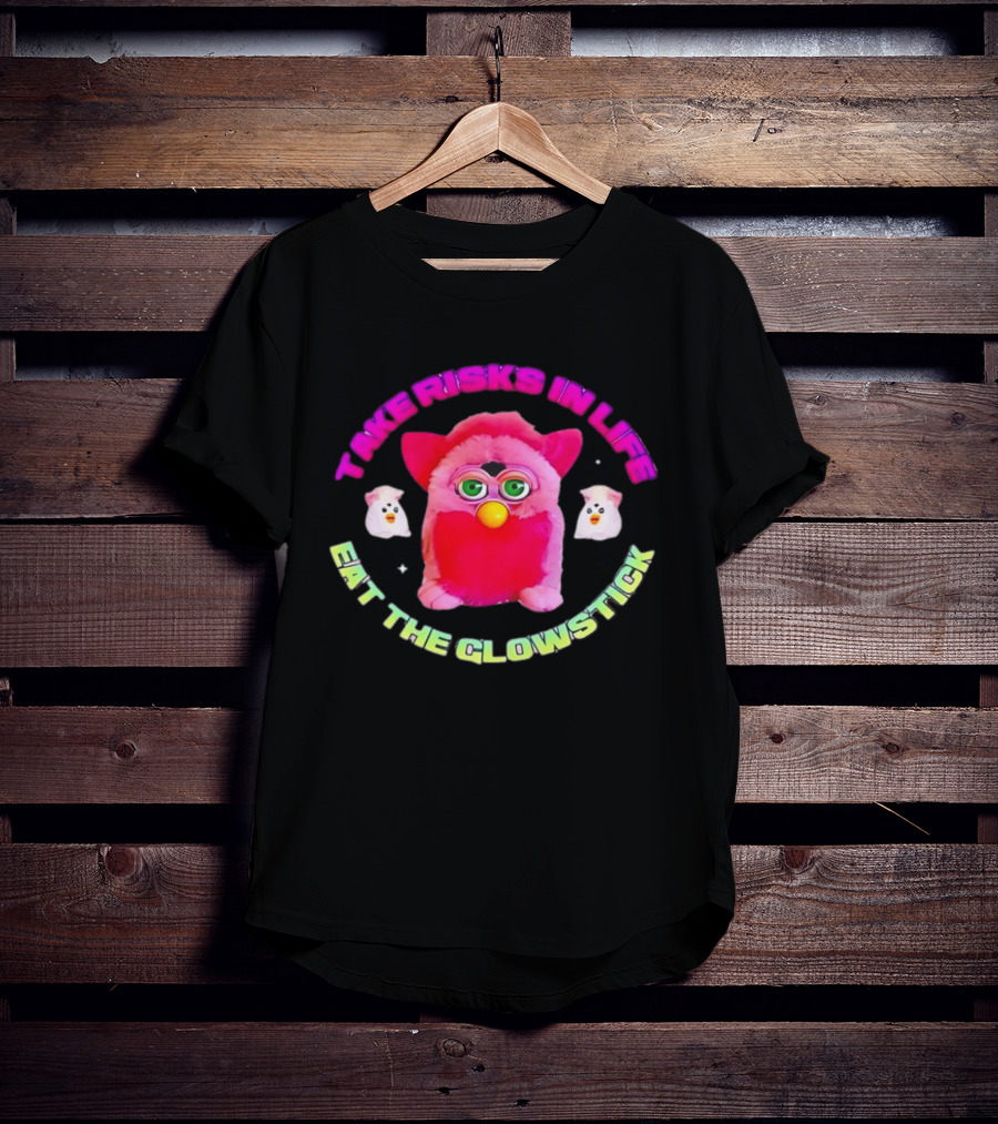 Pink Furby Take Risks In Life Eat The Glowstick Vibrant Retro Toy Aesthetic T-Shirt