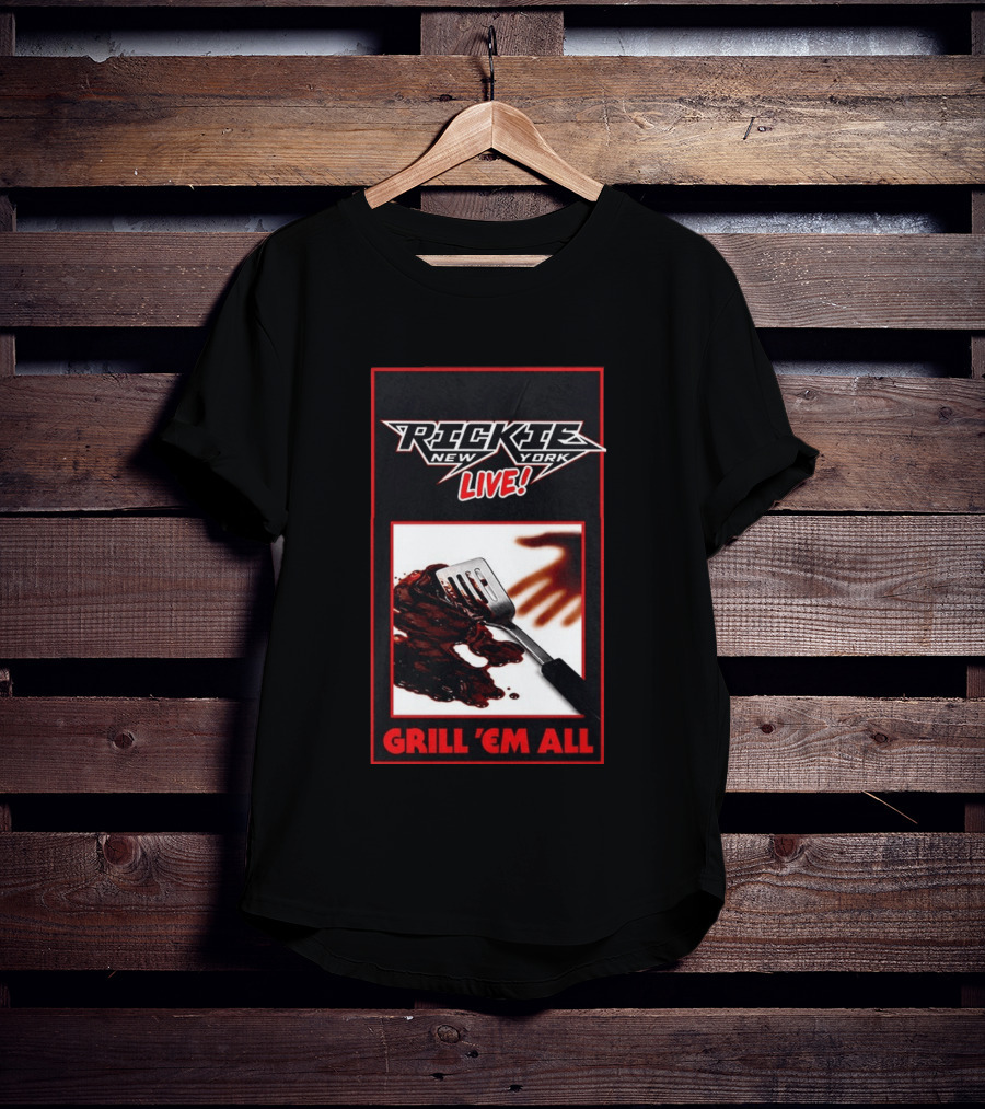Rickie New York Live Grill Em All Spatula Design With Metal Music Influence T-Shirt