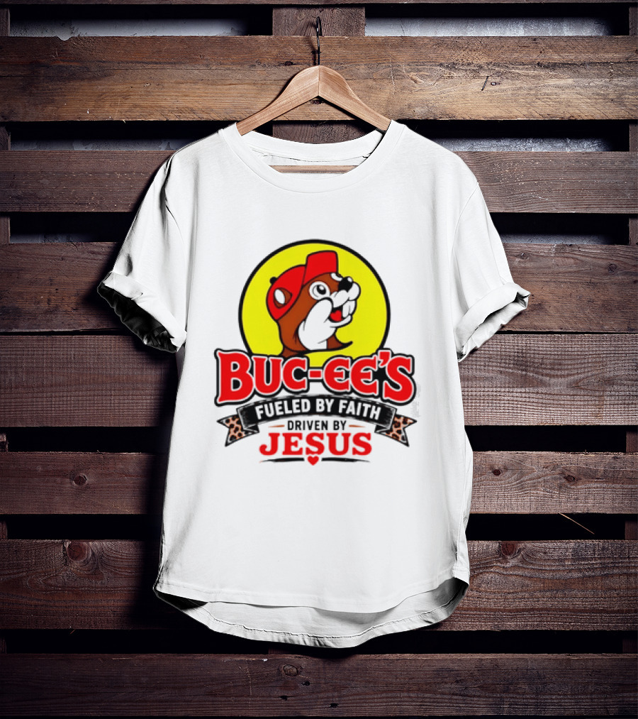Buc Ee's Fueled By Faith Driven By Jesus Yellow Circle Red Cap T-Shirt