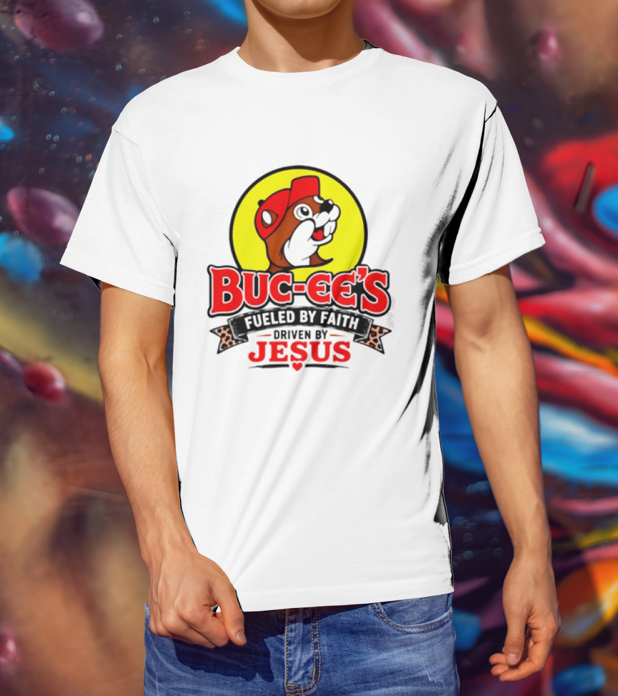 Buc Ee's Fueled By Faith Driven By Jesus Yellow Circle Red Cap T-Shirt