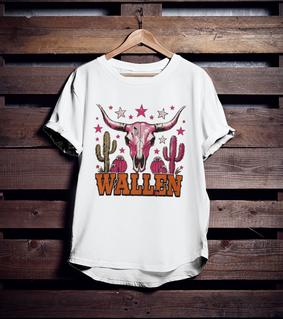 Wallen Pink Cow Skull Cactus Stars T-Shirt