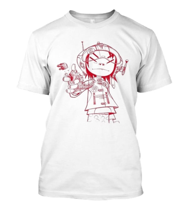 Gorillaz Noodle Line Drawing Red Sketch T-Shirt