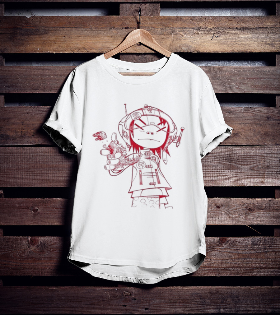 Gorillaz Noodle Line Drawing Red Sketch T-Shirt