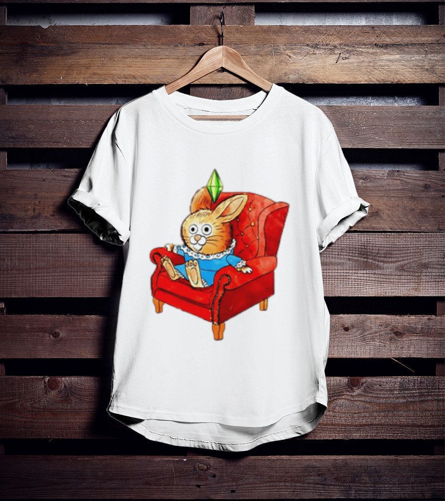 Rabbit They're Turning Me Into A Data Center Tomorrow Green Plumbob Red Couch Blue Dress T-Shirt